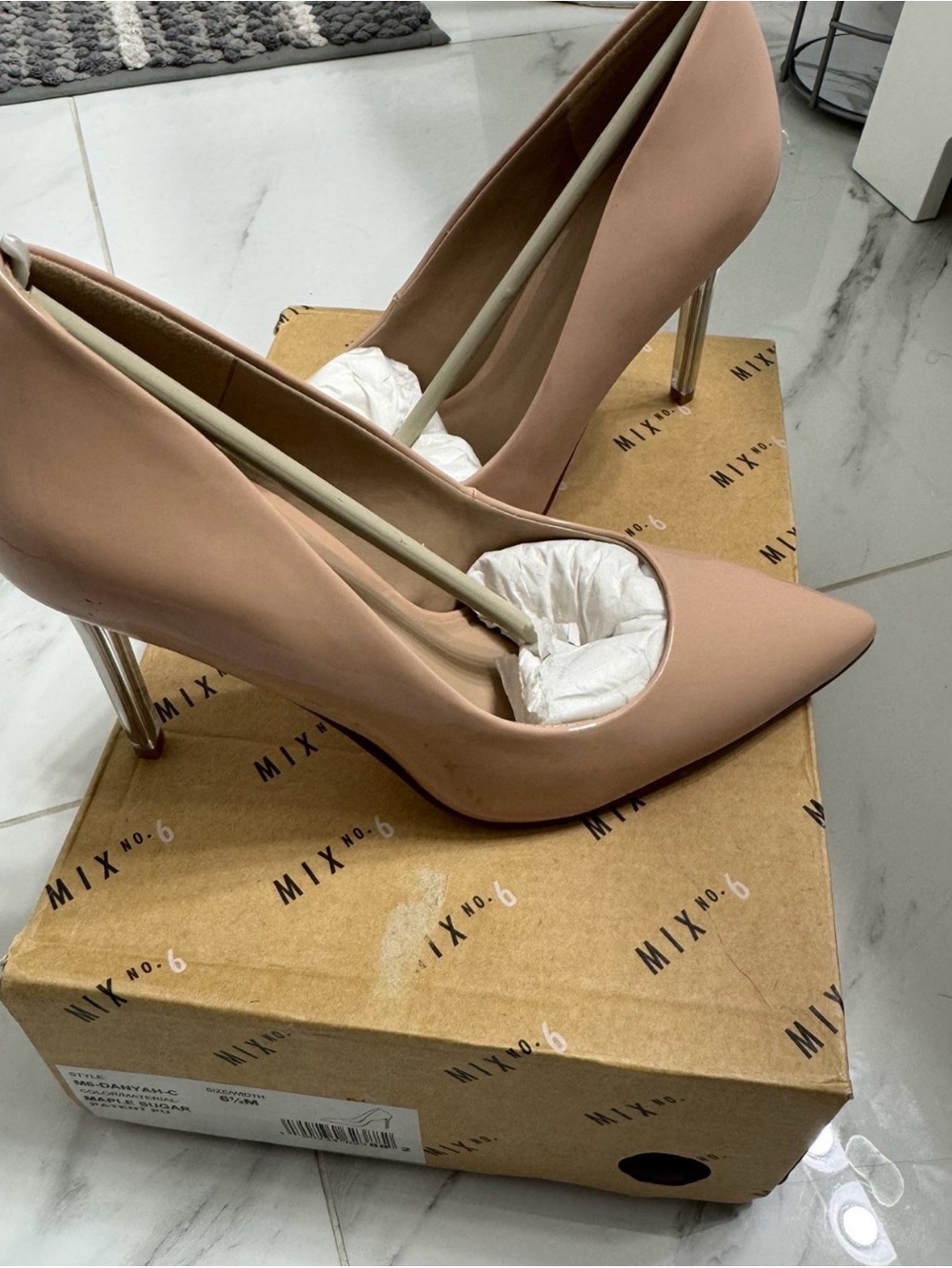 Mix No. 6 Nude Blush Pointed-Toe Stiletto Pumps with Metallic Heels